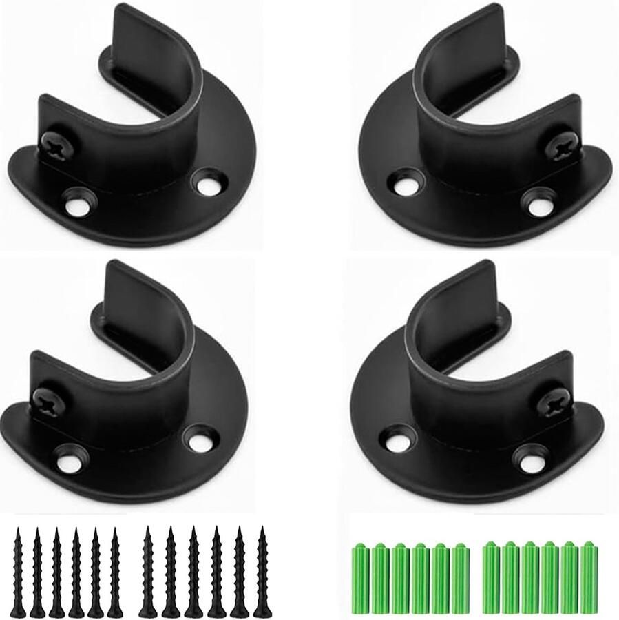 Gsedaox-Kastroededrager-4 stuks-RVS-52x45x25 mm-Beugel Kledingkast-Roededrager-Inclusief schroeven-Zwart