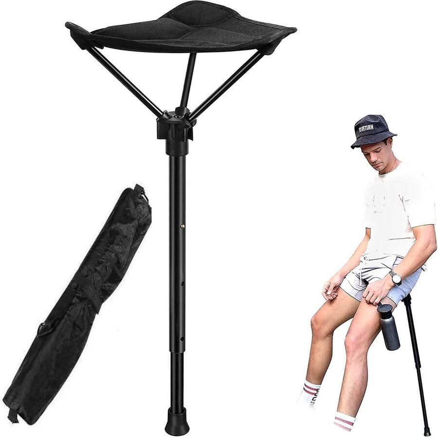 Gsedaox- Opvouwbare Kruk- Telescopische Kruk- Draagbaar voor Buiten- Verstelbare Hoogte Wandelkruk Lichtgewicht -Kamperen Één Poot- Zwart