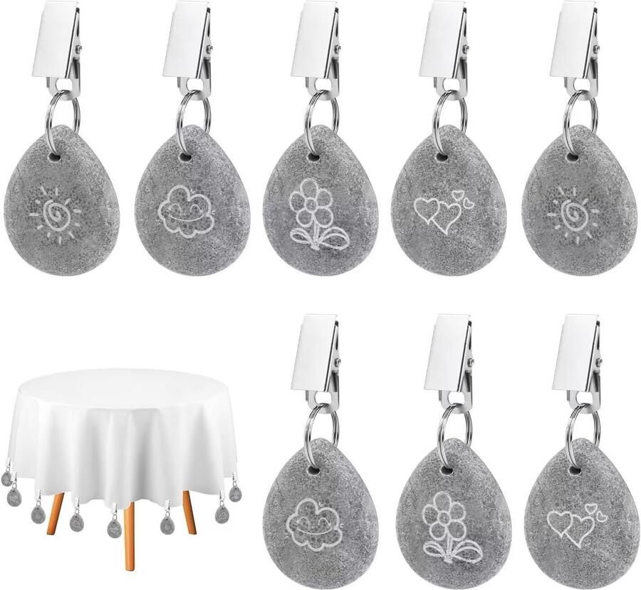 Gsedaox- Tafelkleedgewichten- Stenen Tafelkleedhaken- Marmeren Tafelkleedclips- Buitengebruik-Grijs-Set van 8