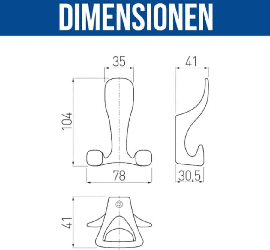 GTV Kapstokhaak TOLEDO A0 Oppervlakte: roestvrij staallook Buitenkant: 104 x 78 x 41 mm Kapstokhaak voor deur badkamer keuken hal kantoor doe-het-zelf metalen haak kapstokhaak hoedenhaak wandhaak