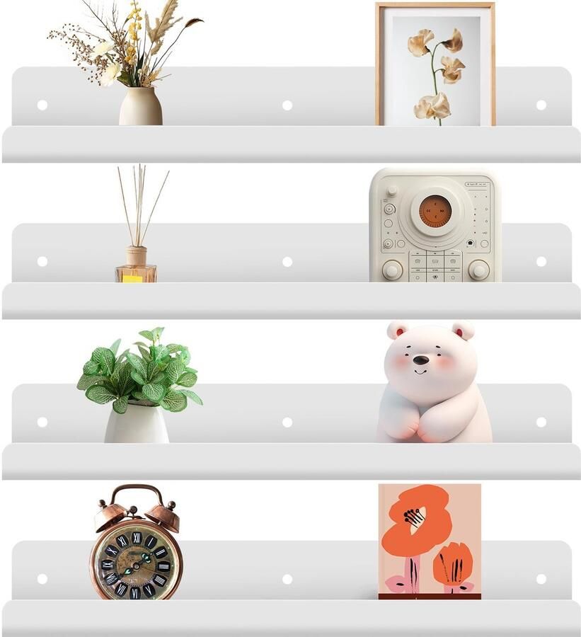 Gucass 4-delige wandplanken zonder boren zwevende acryl wandplanken van 30 cm zelfklevende wandplanken voor woonkamer slaapkamer badkamer keuken kantoor en studeerkamer (wit)
