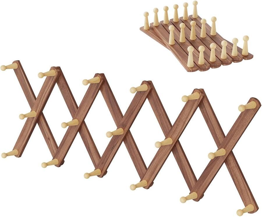 Gumcoly kapstokhaken wandhaken houten kapstokhaken om op te hangen met 17 haken kapstok vintage uitschuifbare haakrail 30(100) x 18 x 10 cm natuurlijk antraciet