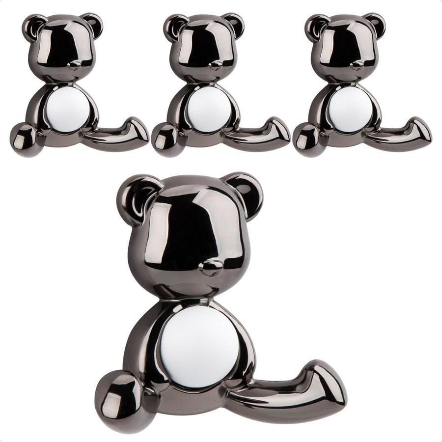 GUWINA Kapstokhaken Zwart 4 Kapstokhaken Kinderen Modern Little Bear Dubbel Kinderkapstokhaken Muur Wandhaak Zwaar voor Schroefmontage in Badkamer Kinderkamer (Gun Black)