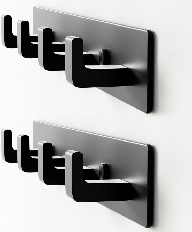 GWAAZXGZ 2-pack zwarte wandkapstok 31 8 cm metalen haakrail met 4 haakse haken aan de muur bevestigd met gat voor jassen hoeden tassen in de gang badkamer of slaapkamer