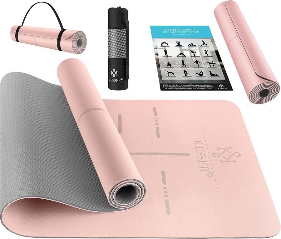 Gymnastiek Mat met Draagband Non-Slip TPE Yoga Mat Gewatteerd Fitness Mat