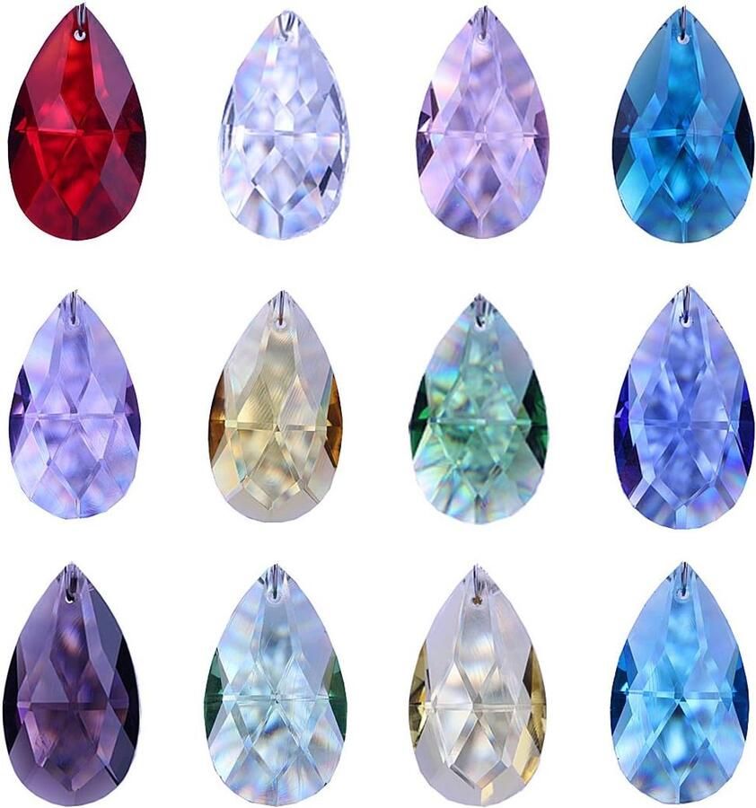 H&D HYALINE & DORA 12 STKS 38mm Gemengde Kleuren Kristal Facet Druppels Kroonluchter Hangers Prisma's Suncatcher Venster Opknoping Ornament Decoratie (Multicolor)