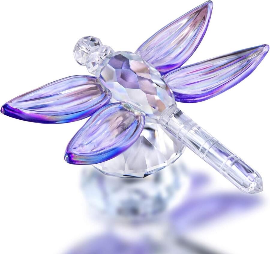 H&D Hyaline&Dora Handgemaakte Crystal Libelle Collectible Beeldje Glas Dieren Libelle Ornament Gift Collectie Paperwight voor Tafel Paars