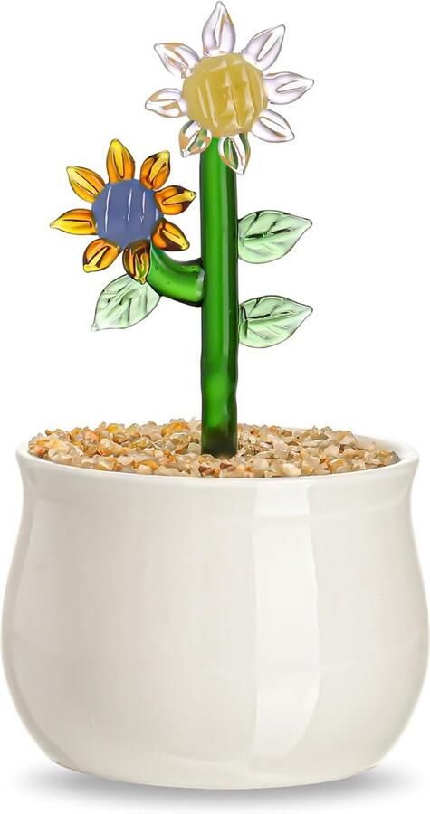 H&D HYALINE & DORA Handgemaakte zonnebloemen van geblazen glas verzamelobjecten mini-geblazen glas plantenbeeldje decoratie voor woonkamer balkon bureau vensterbank