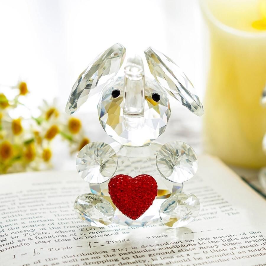 H&D HYALINE & DORA Leuke kristallen olifant beeldje rood hart decor glazen olifant cadeau voor olifantenliefhebbers kristallen dieren verzamelobject bureau decor