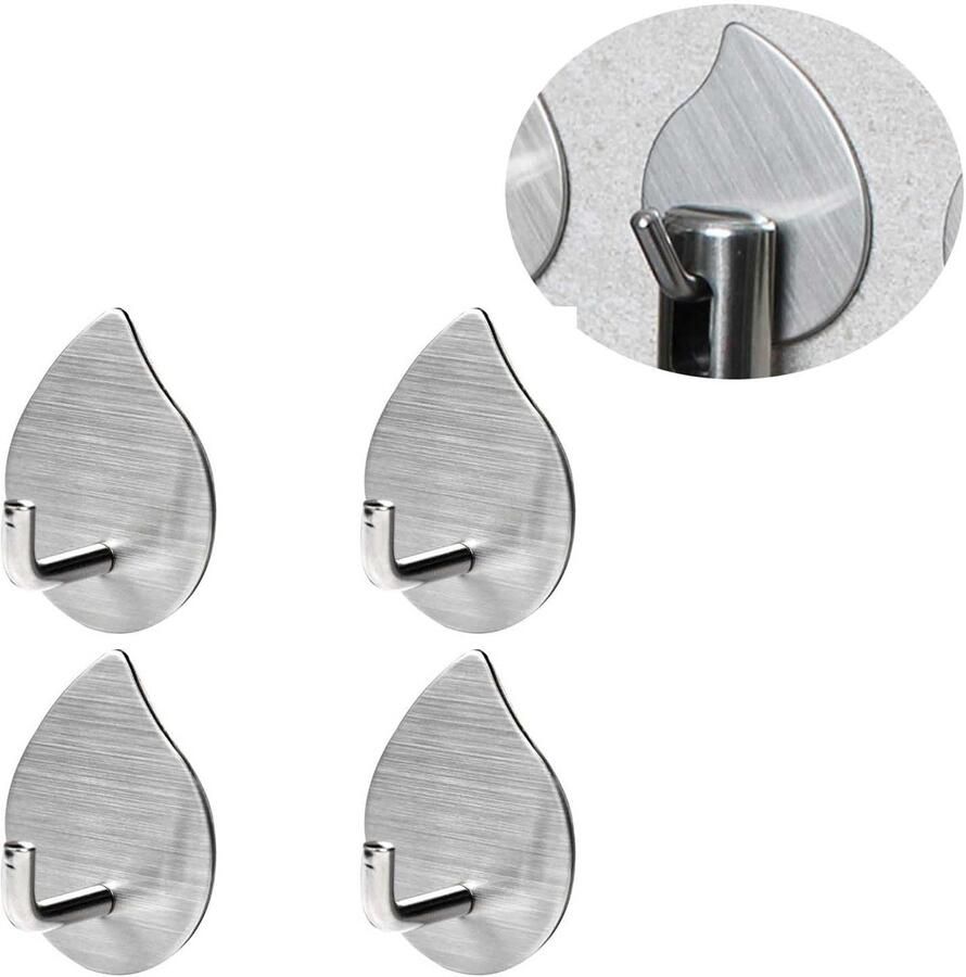 Haak Handdoekhaak Zelfklevend Kapstokhaak Keukenhaak RVS Zilver 4-pack Handdoekenrek zonder boren Badkamerhanddoekhaak