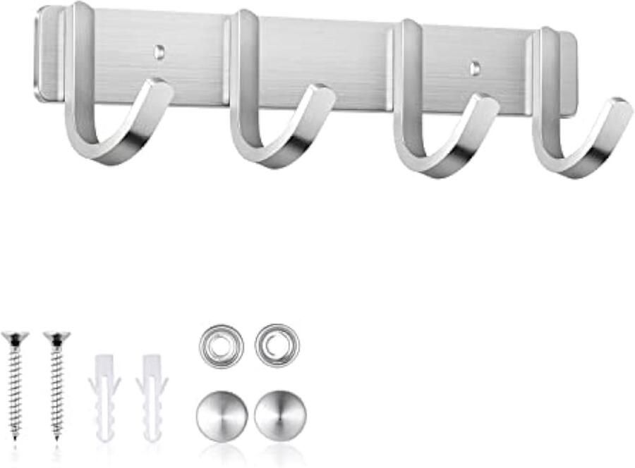 Haak rail jashaken kapstok keuken rail roestvrij staal jashaken muurhaken voor badkamer keuken kleding handdoek (4 haken 28cm)