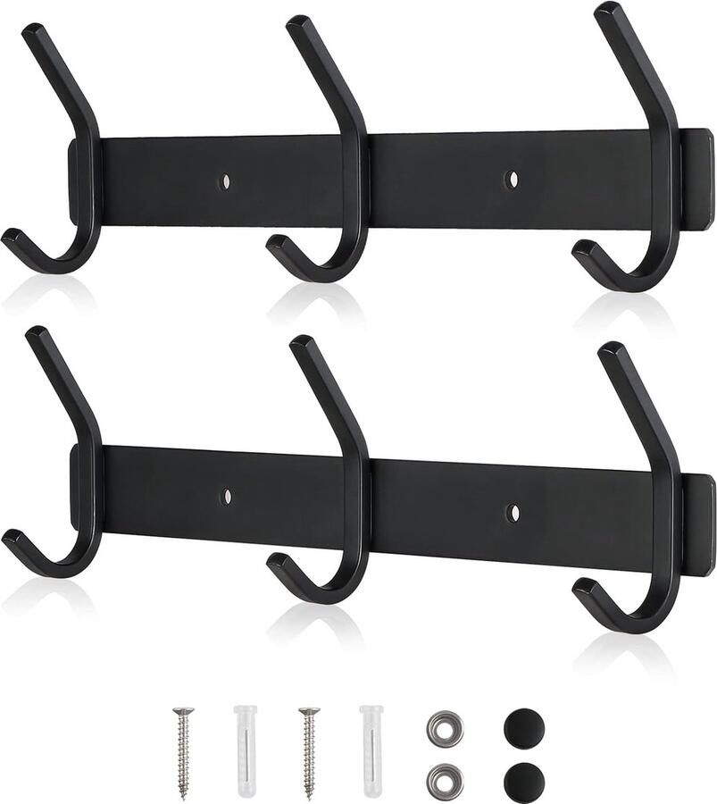 Haaklijst 2 stuks kledinghaken met 3 haken kledinghaken mat zwart 29 cm tot 30 kg garderobelijst roestvrij staal SUS304 haaklijst keuken badkamer woonkamer handtassen