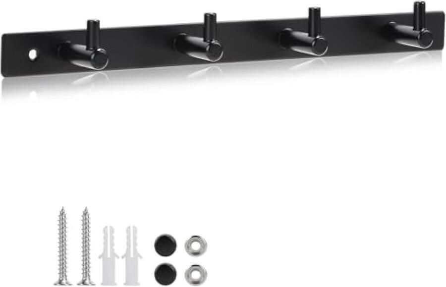 Haaklijst garderobe zwarte garderobelijst muur kledinghaken met 4 haken garderobehaken lijst roestvrij staal wandgarderobe met schroeven voor kleding hoed tas
