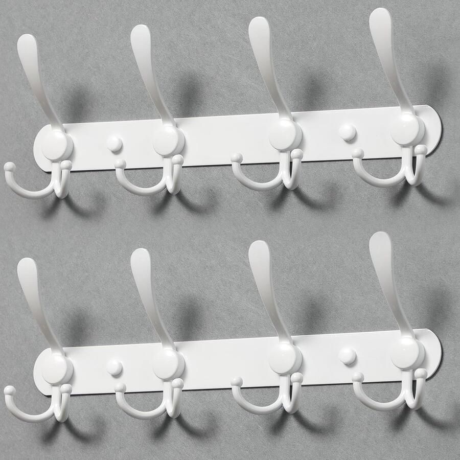 Haaklijst garderobehaken wandhaken 2 stuks 4 x dubbele haken kledinghaken garderobelijst voor muur robuuste handdoeklijst roestvrij voor keuken badkamer wit