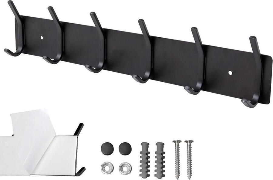 Kapstok Hangend 6 haken zwart garderobehaken voor jassen mantels sjaals handtassen Wandgarderobe met haaklijst