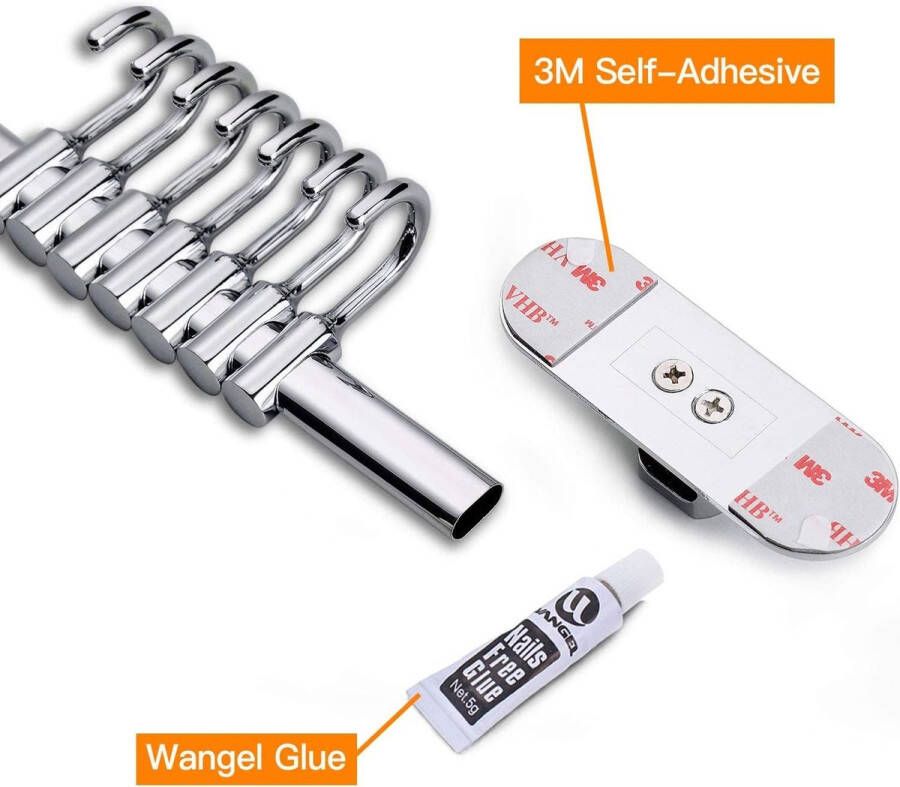 Haaklijst keukenhulp hanglijst 7 haken zonder boren gepatenteerde lijm + zelfklevende lijm roestvrij staal gepolijste afwerking