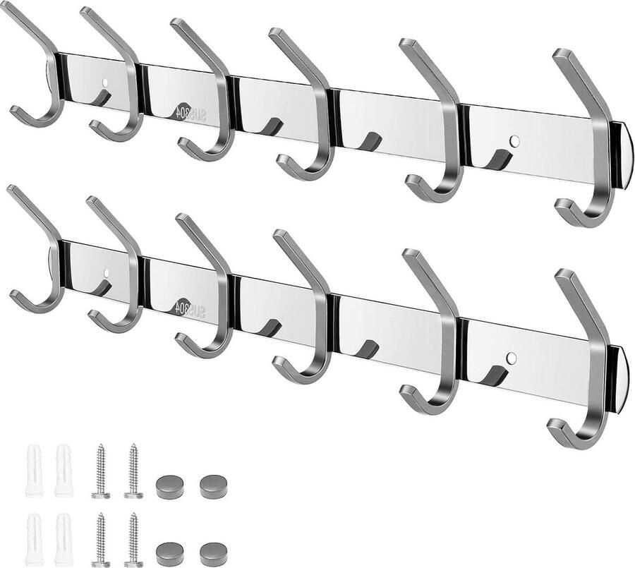 Haaklijst Kledinghaken RVS 2 stuks Wandhaken Badkamer Keuken Garderobehaken 42 cm Jassen Handdoeken SLEutels ophangen Kapstok