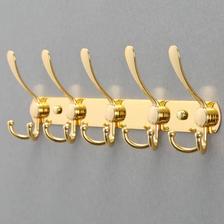 Haaklijst kledinghaken van roestvrij staal met 4 5 6 haken badjashaken handdoekhaken wandkapstok garderobehaken moderne en ruimtebesparende kapstok (5 haken goud)