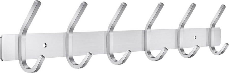 Haaklijst roestvrij staal garderobehaken geborstelde kledinghaken wand garderobelijst voor slaapkamer badkamer keuken (zilver 6 haken)
