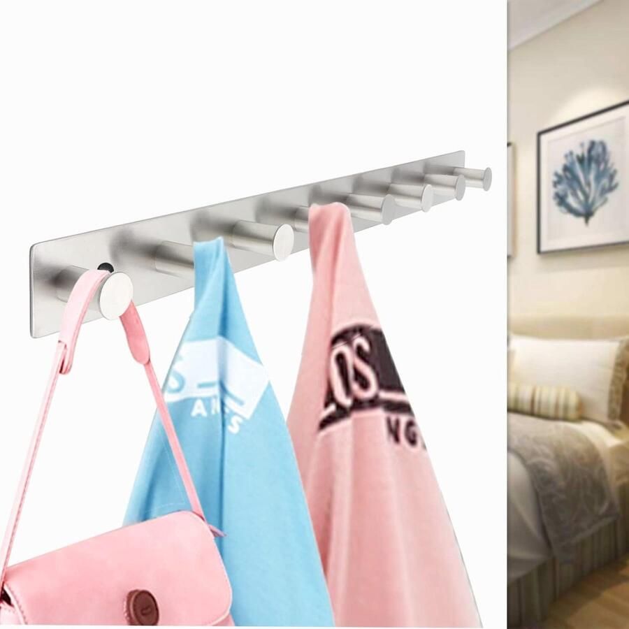 Haaklijst roestvrij staal kledinghaken wandhaken schroeven garderobelijst met 8 haken (zilver 8 haken)