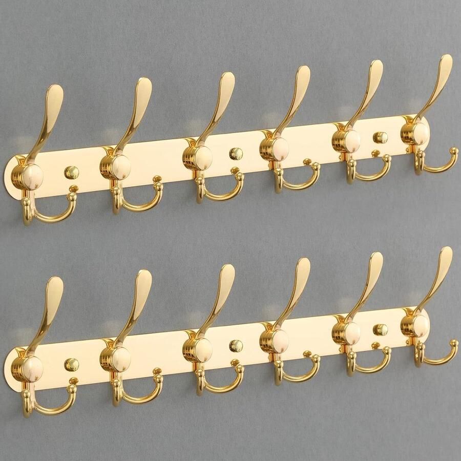 Haaklijst roestvrijstalen kledinghaken moderne wandgarderobe 2 stuks lichtgoud 6 haken