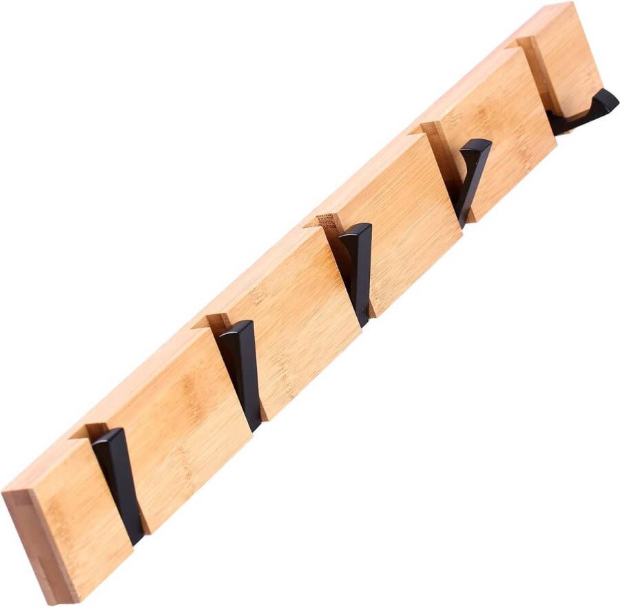 Haakrail houten kapstokken opvouwbare kapstok wandkapstokken met 5 opvouwbare haken voor jassen sjaals hoeden handtassen (naturel 5 haken 42 cm)