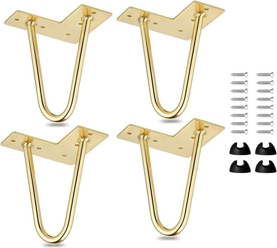 Haarspeld tafelpoten 4 stuks moderne stijl doe-het-zelf metalen meubelpoten haarspeldpoten met vloerbeschermers en schroeven voor bureau kast nachtstandaard (10 cm meubelpoten goud)