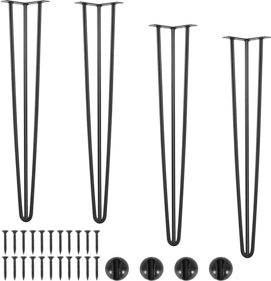 Haarspeldtafelpoten 0.7 m Massief Koolstofstaal Robuuste Met 408.2 kg Draagvermogen Voor Eettafels Banken En Stoelen Massief Koolstofstaal Set Van 4 Zwarte Afwerking