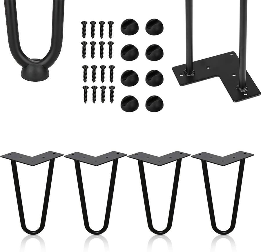 Hairpin tafelpoot-Tafelpoten-Meubelpoten set van 4 -Zwart-2 statieven-Hairpin poten-15CM