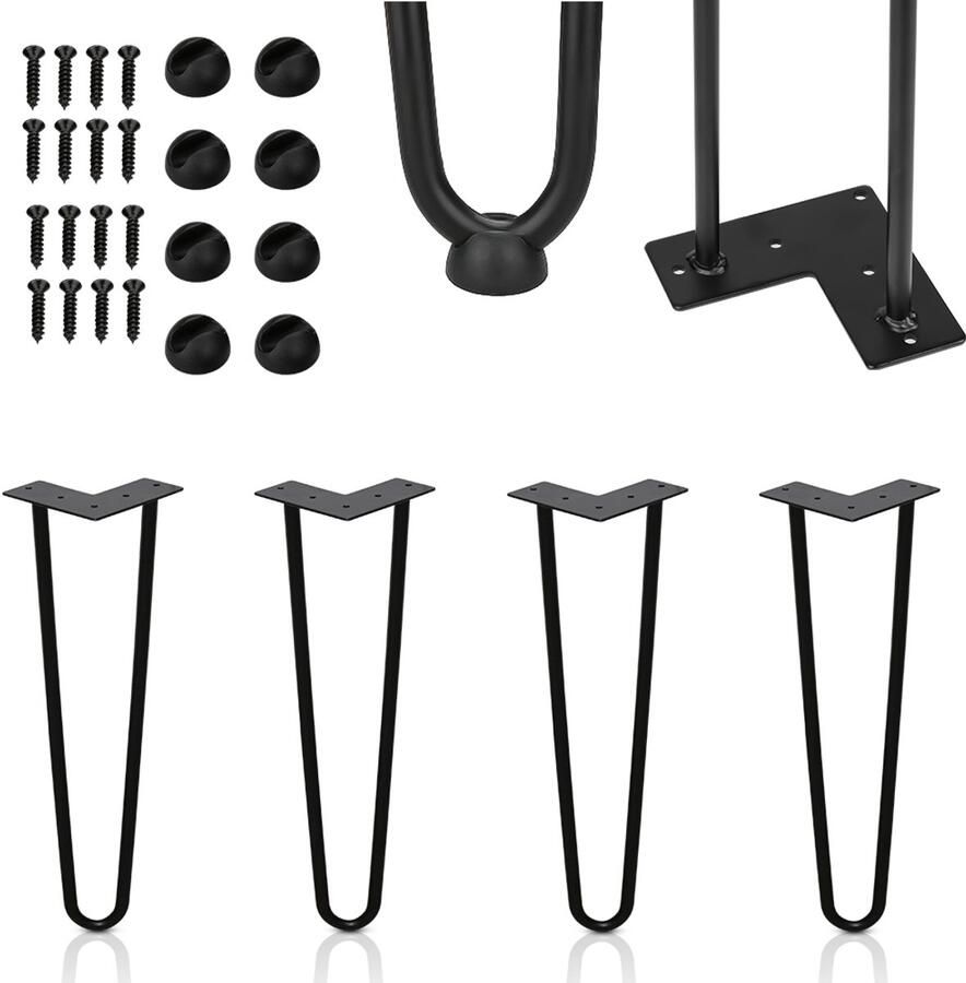 Hairpin tafelpoot-Tafelpoten-Meubelpoten set van 4 -Zwart-2 statieven-Hairpin poten-30CM