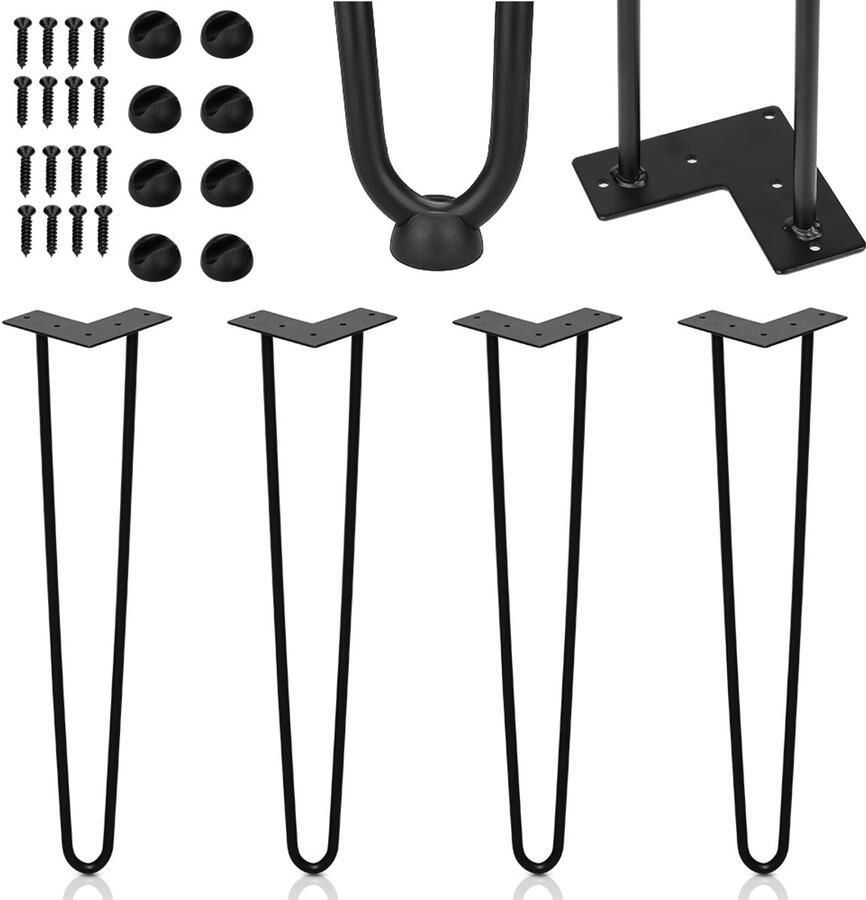 Hairpin tafelpoot-Tafelpoten-Meubelpoten set van 4 -Zwart-2 statieven-Hairpin poten-40CM