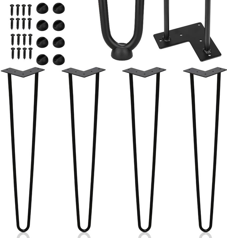 Hairpin tafelpoot-Tafelpoten-Meubelpoten set van 4 -Zwart-2 statieven-Hairpin poten-45CM