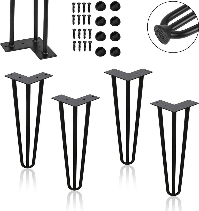 Hairpin tafelpoot-Tafelpoten-Meubelpoten set van 4 -Zwart-3 statieven-Hairpin poten-20CM