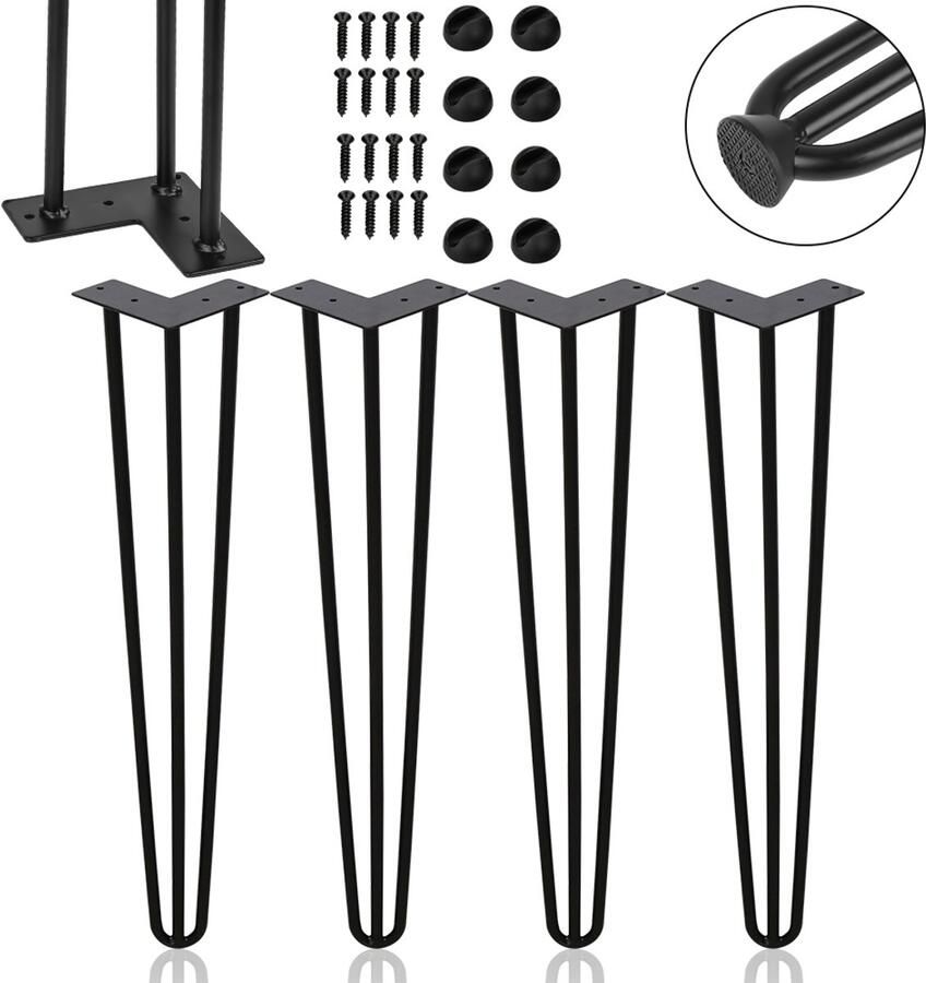 Hairpin tafelpoot-Tafelpoten-Meubelpoten set van 4 -Zwart-3 statieven-Hairpin poten-35CM