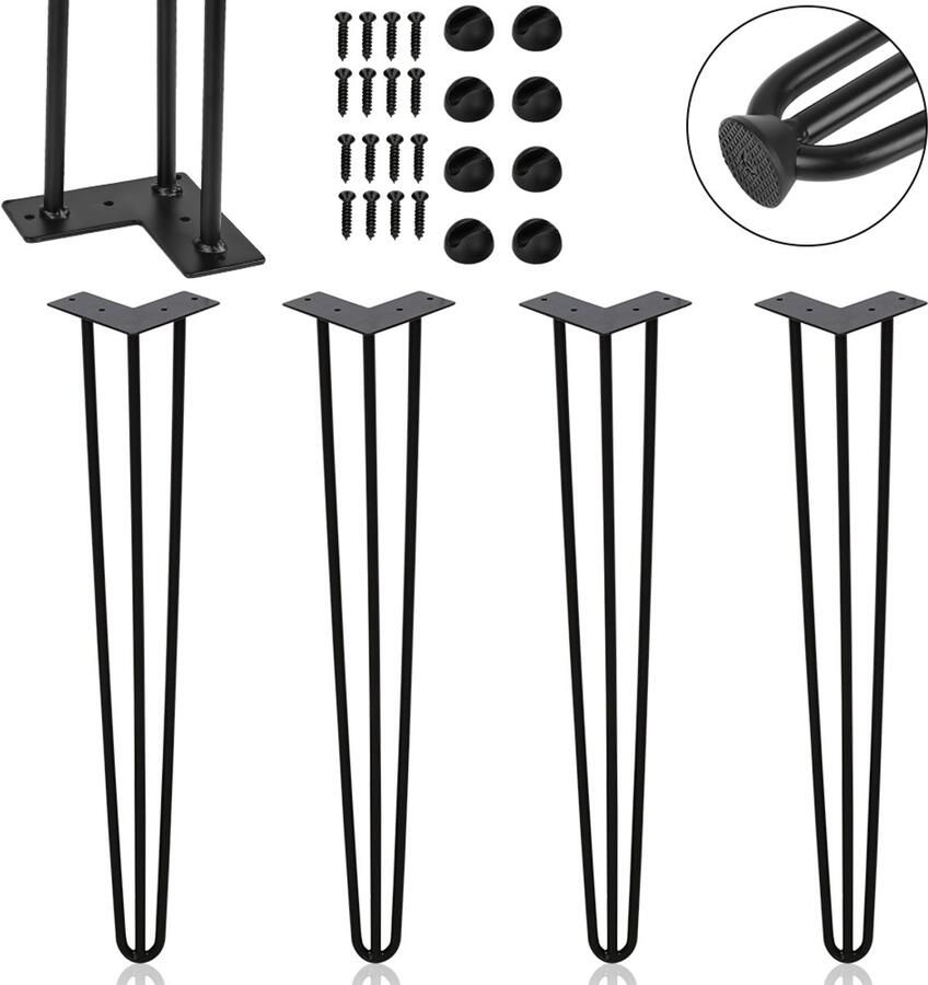 Hairpin tafelpoot-Tafelpoten-Meubelpoten set van 4 -Zwart-3 statieven-Hairpin poten-40CM