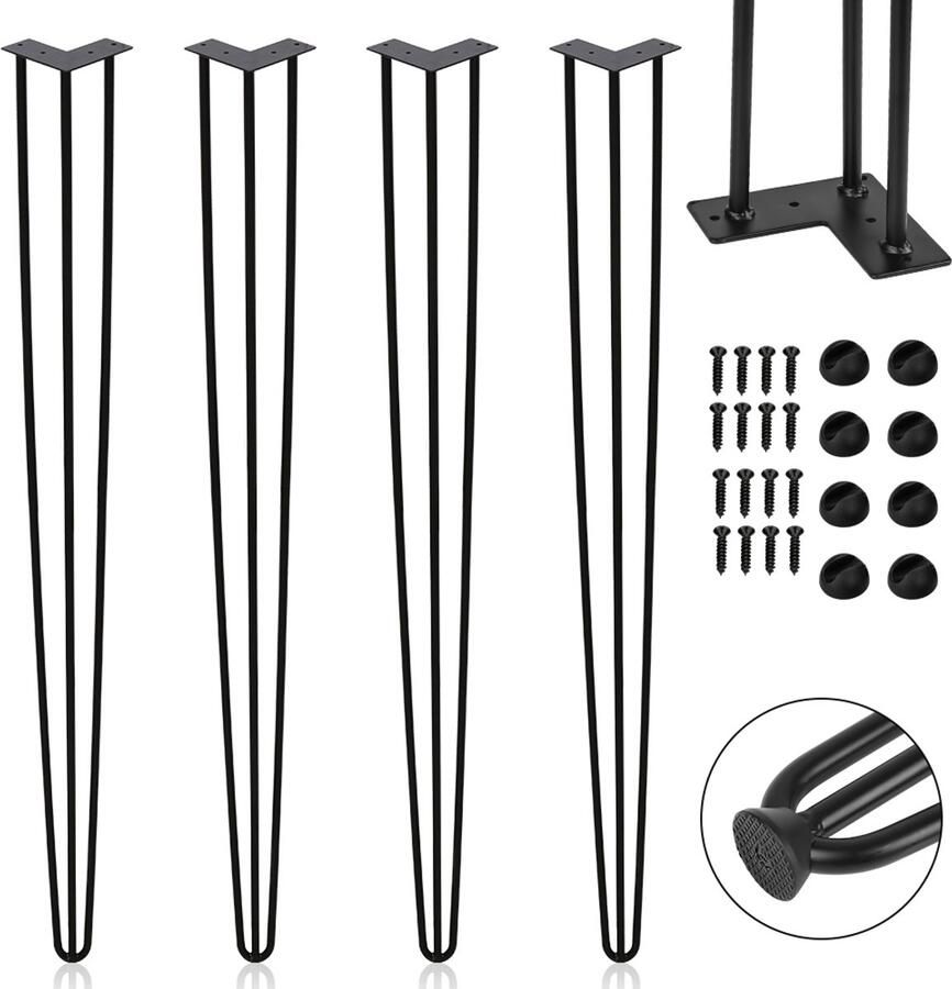 Hairpin tafelpoot-Tafelpoten-Meubelpoten set van 4 -Zwart-3 statieven-Hairpin poten-73CM