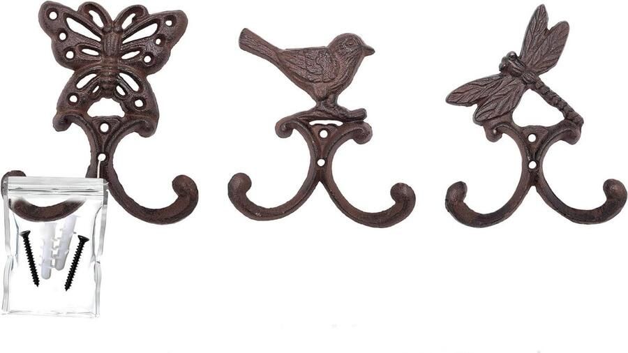 Haken 3-delige set diermotieven decoratieve wandhaken 3 stuks gietijzer