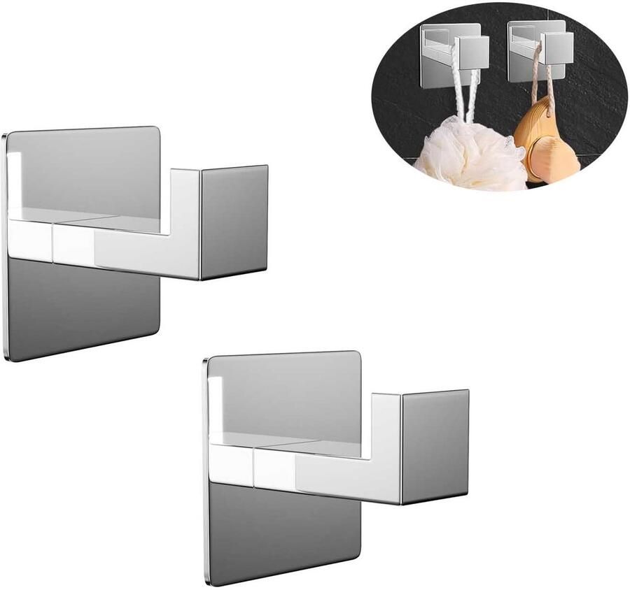 Haken Handdoekhaken Zelfklevend Kapstokhaken Keuken- en badkamerorganizer Roestvrij staal Zilver 2 stuks Handdoekrekken zonder boren Badkamerhanddoekhaken Universele haken