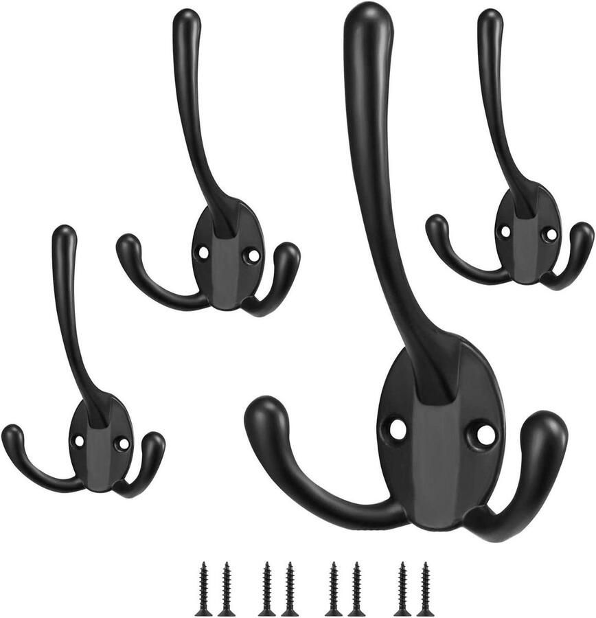 Allecto Plus Kapstokhaken 4 stuks voor wandmontage van metaal voor handdoeken jassen hoeden sleutels petten bekers en tassen multifunctioneel en stevig
