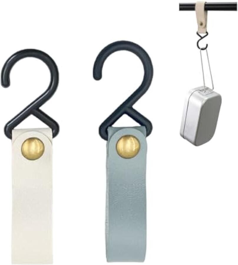 Haken om op te hangen haken voor kledingstang haken voor garderobe S-haken vleeshaken haken zwart met leren lus 2 stuks wit lichtblauw