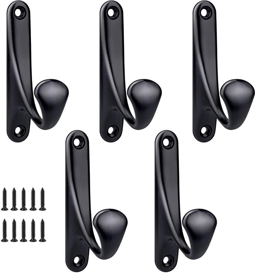 Haken om te schroeven 5 stuks kapstokhaken zwart vintage wandhaken hoge sterkte kapstokhaken muur met schroeven ophanghakenset voor slaapkamer badkamer kledingkast woonkamer