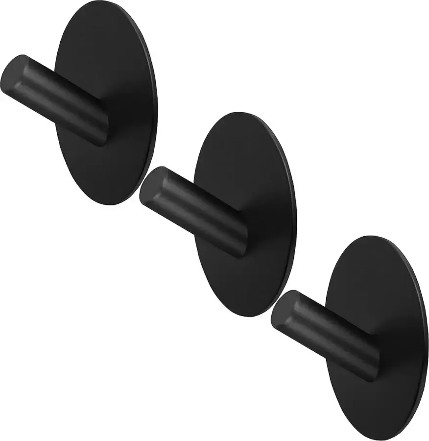 Haken zwart 3-delige set ronde wandhaken boren niet nodig roestvrij staal roestvrij zelfklevende haken keuken- kast- en badkamerhanddoekhaken