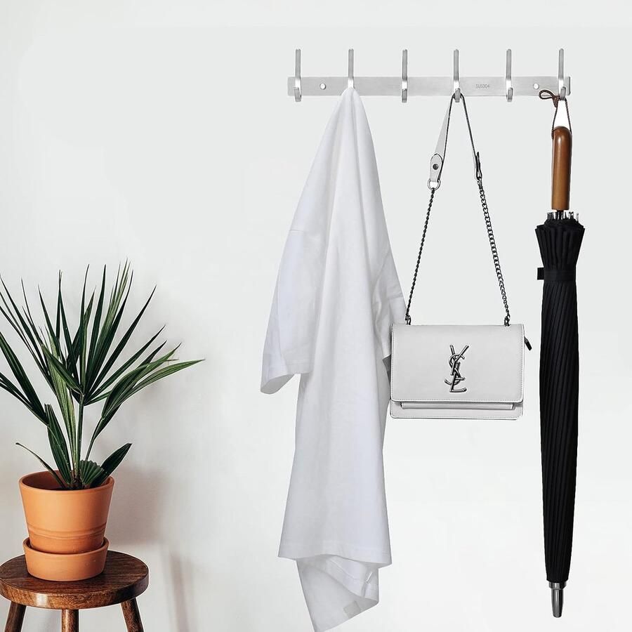 Hakenrek roestvrijstalen kapstokken geborstelde kapstokken wandkapstok voor slaapkamer badkamer keuken (zilver 8 haken 2 stuks)