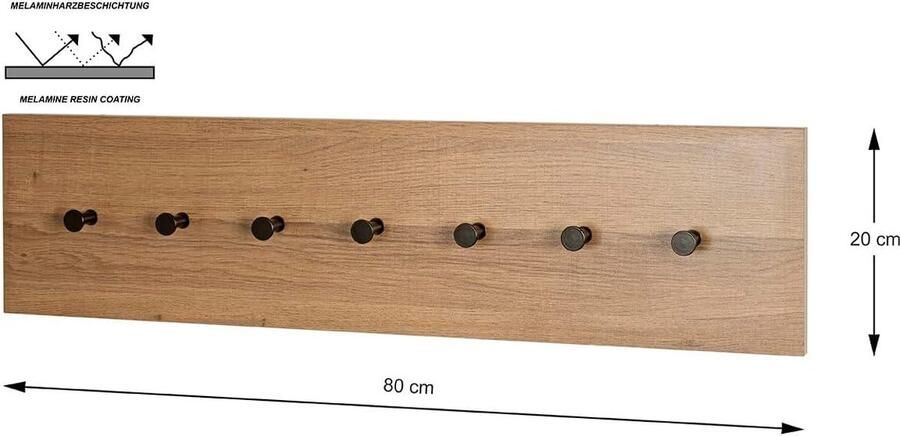 HAKU Möbel Wandkapstok MDF eikenhout zwart B 80 x D 5 x H 20 cm content in html toegevoegd kapstok hangend met plank