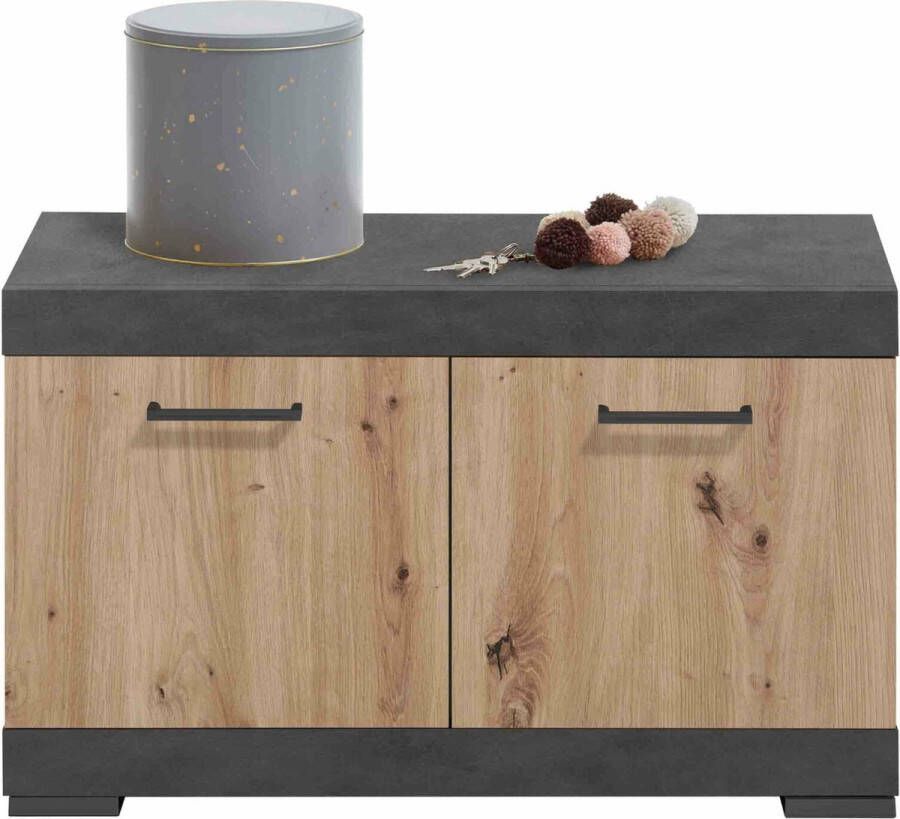 Halbank Hermes Artisan Eiken Matera 8 paar schoenen Breedte 80 cm Hoogte 50 cm Diepte 34.9 cm Met openslaande deuren