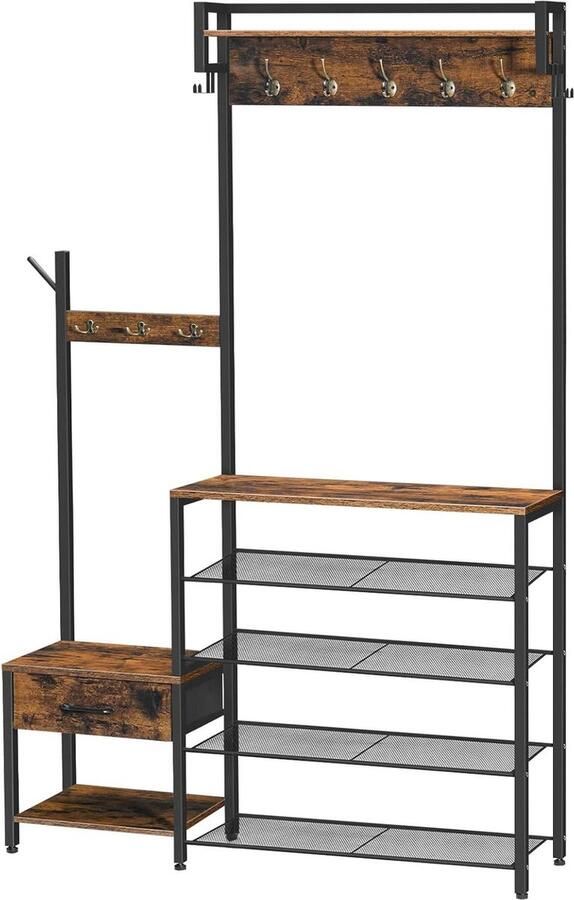 Halboom Entree Kapstok en Schoenenbank Functionaliteit en Stijl 1 stuk Bruin en Zwart Hout en Stof