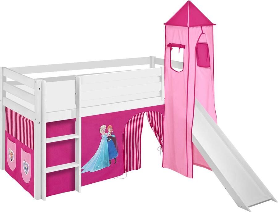 Halfhoogslaper Frozen Roze met tent toren en glijbaan