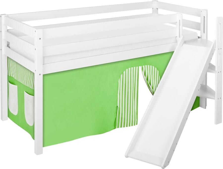 Halfhoogslaper Groen-Beige met tent en schuine glijbaan - Foto 2