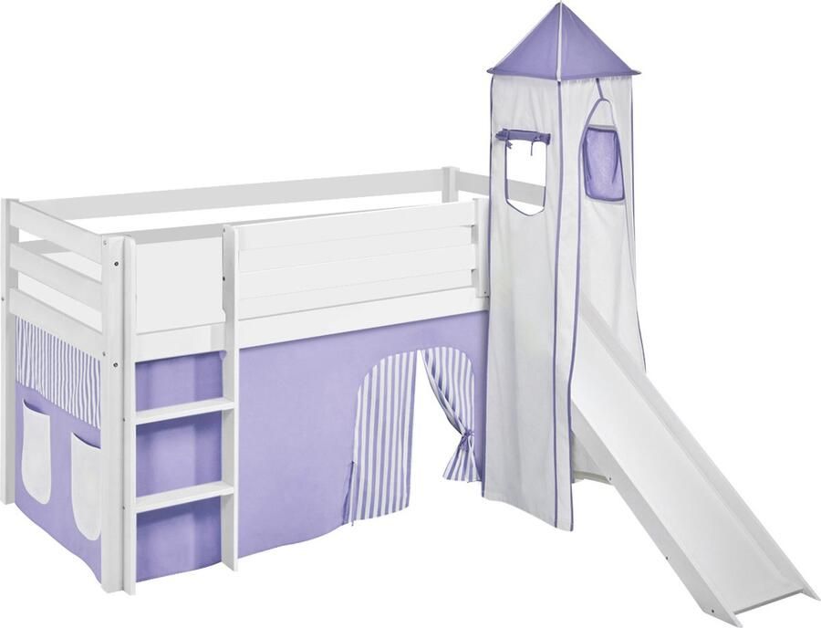 Halfhoogslaper Lila-Beige met tent toren en glijbaan