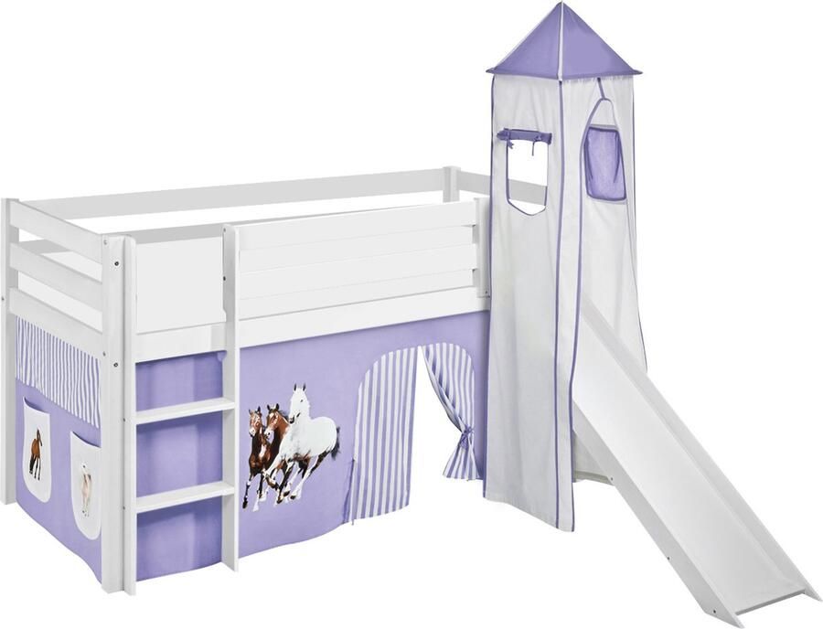 Halfhoogslaper Paard Lila met tent toren en glijbaan